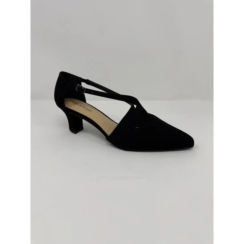 Easy Street Elegance Black Dress Heels Pumps Women’s 10 WW Strap Shoes